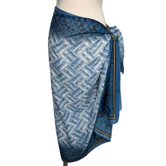 19v69 Italia XL chiffon scarf wrap pareo sarong snake print blue yellow 34 x 76" - Picture 4 of 9